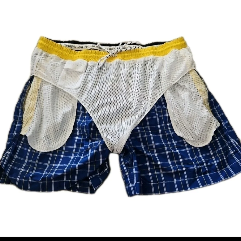 Ralph Lauren Chaps Vintage Blue Striped Casual Nautical Swim Short XL